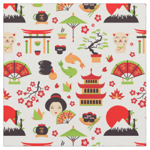 Japanese Icons Pattern Fabric