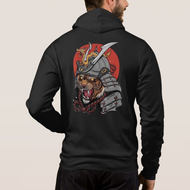 Japanese illustration art tiger samurai hoodie (Back)
