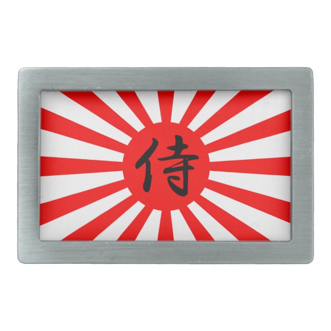 Japanese Imperial Flag with Samurai Kanji Symbol Rectangular Belt Buckle (Front)