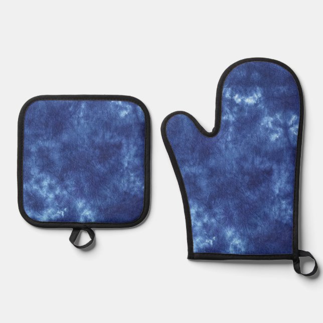 Japanese Indigo Blue Oven Mitt & Pot Holder Set (Front)