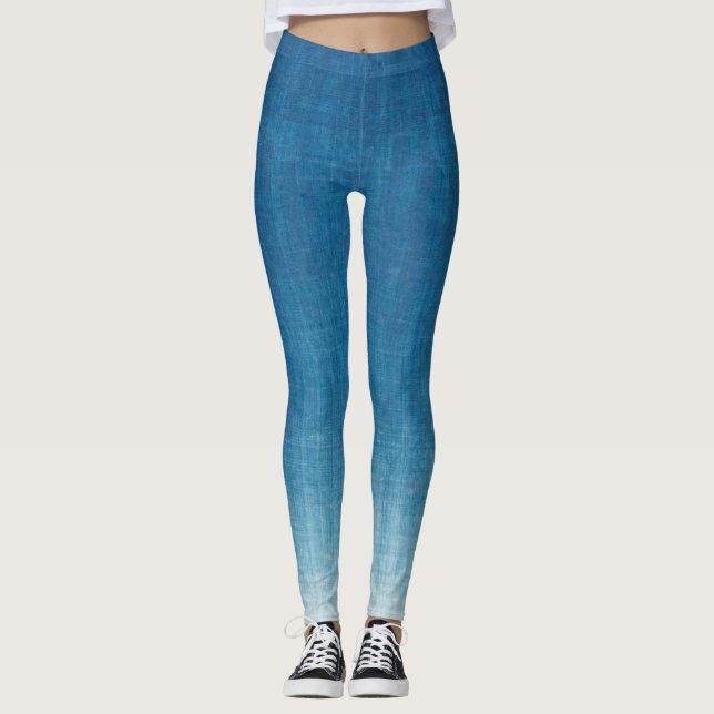Japanese Indigo Dye Blue Gradation Leggings (Front)