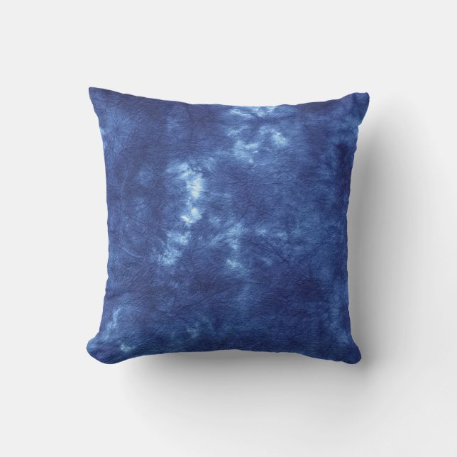 Japanese Indigo Dye Blue Throw Pillow (Front)
