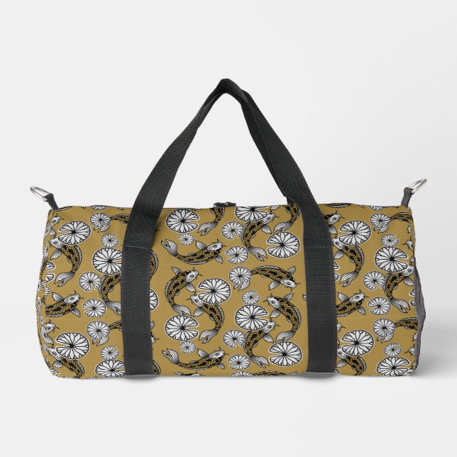 Japanese Indigo Gold Carp Folk Pattern Duffle Bag (Front)