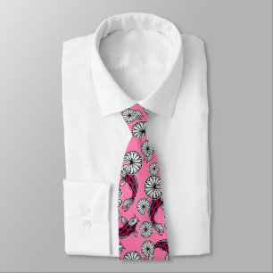Japanese Indigo Pink Carp Folk Pattern Neck Tie
