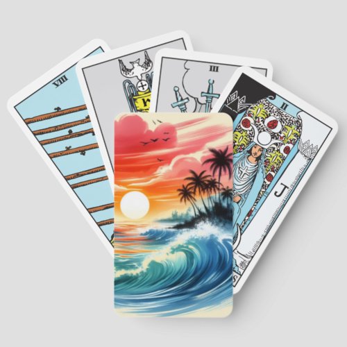 Japanese Ink Drawing Ocean Waves Tropical Beach  Tarot Cards