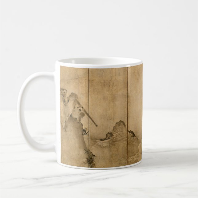 Japanese Ink on paper Gibbons Primates & Landscape Coffee Mug (Left)