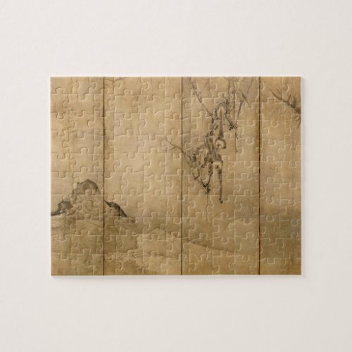 Japanese Ink on paper Gibbons Primates  Landscape Jigsaw Puzzle