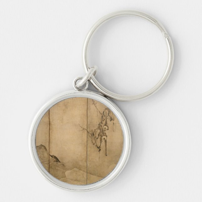Japanese Ink on paper Gibbons Primates & Landscape Keychain (Front)