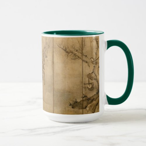 Japanese Ink on paper Gibbons Primates  Landscape Mug