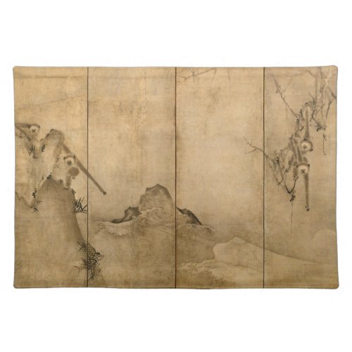 Japanese Ink on paper Gibbons Primates  Landscape Placemat