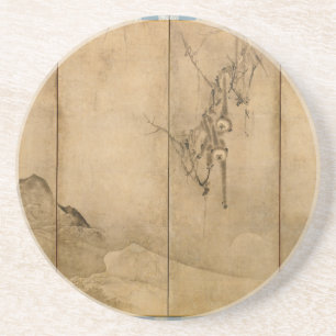 Japanese Ink on paper Gibbons Primates & Landscape Sandstone Coaster
