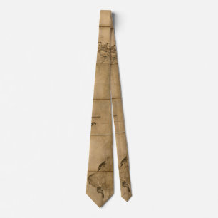 Japanese Ink on paper Gibbons Primates & Landscape Tie