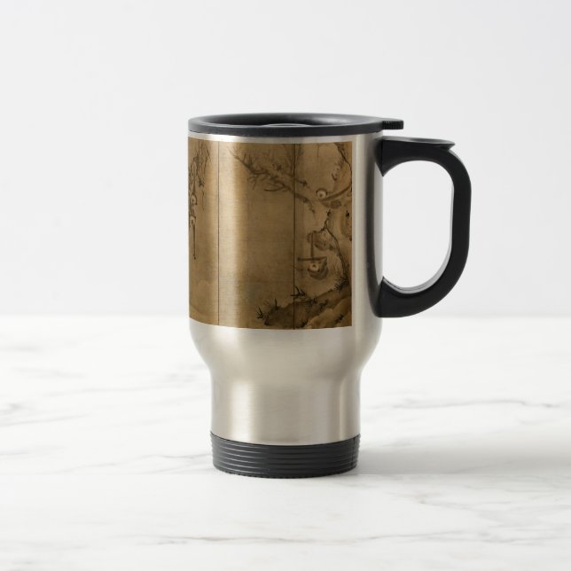Japanese Ink on paper Gibbons Primates & Landscape Travel Mug (Right)