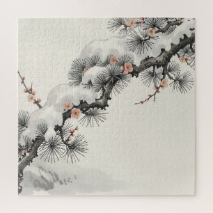 Japanese Ink Pine Plum Blossom Winter Jigsaw Puzzle