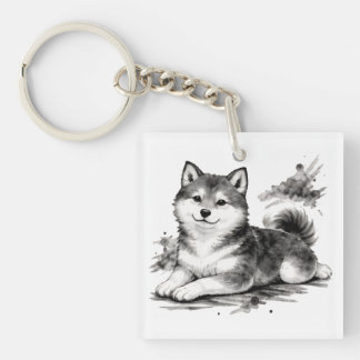 【Japanese Ink Puppy Acrylic Keychain】 Keychain