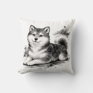 【Japanese Ink Puppy Throw Pillow】 Throw Pillow
