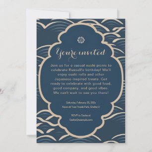 Japanese-inspired blue-wave party invitation