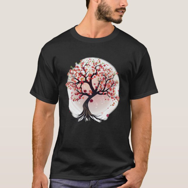 Japanese Inspired Cherry Blossom Tree of Life T-Shirt (Front)