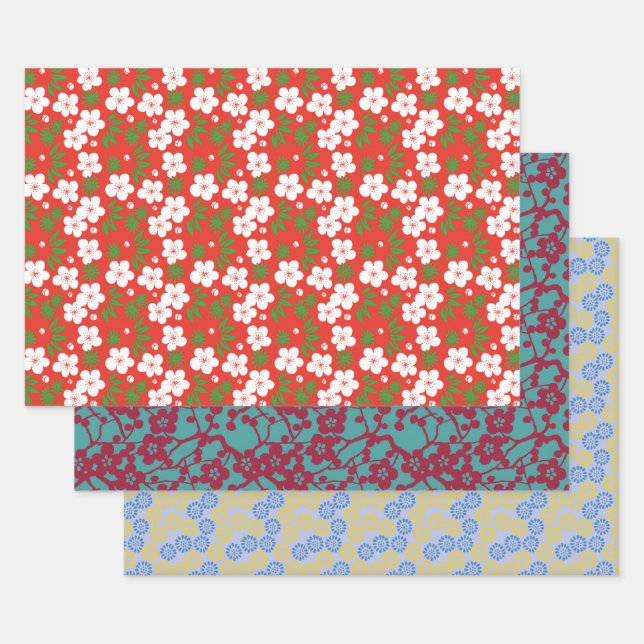 Japanese Inspired Floral Wrapping Paper Sheets (Set)