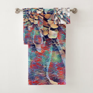 Japanese Inspired Flower Sketch Abstract Bath Towel Set