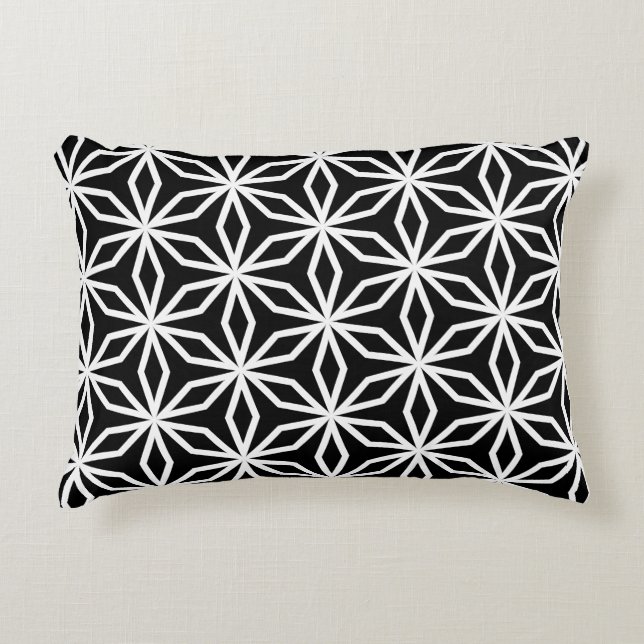 Japanese-Inspired Geometric Black and White  Accent Pillow (Front)