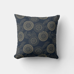 Japanese inspired pattern indigo and tan design7 throw pillow