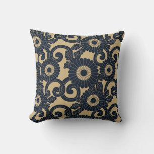 Japanese inspired pattern indigo and tan design 5 throw pillow