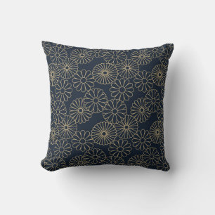 Japanese inspired pattern indigo and tan design 8 throw pillow