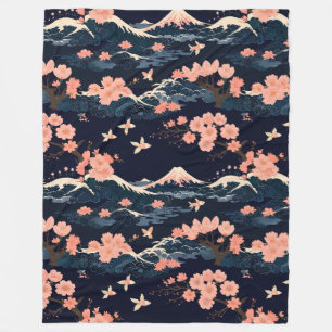 Japanese-Inspired Sakura Cherry Blossom  Fleece Blanket