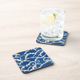 Japanese-Inspired Seamless Ocean Wave Pattern Beverage Coaster