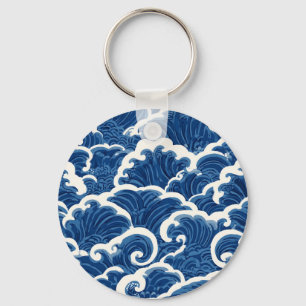 Japanese-Inspired Seamless Ocean Wave Pattern Keychain