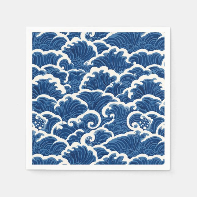 Japanese-Inspired Seamless Ocean Wave Pattern Napkins (Front)