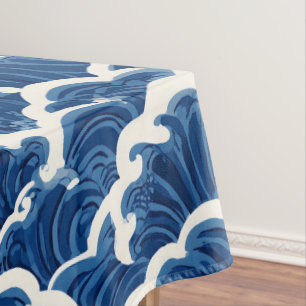 Japanese-Inspired Seamless Ocean Wave Pattern Tablecloth