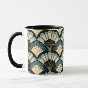 Japanese-inspired Teal & Beige Fan Mug
