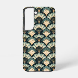 Japanese-inspired Teal & Beige Fan Samsung Galaxy S22 Case
