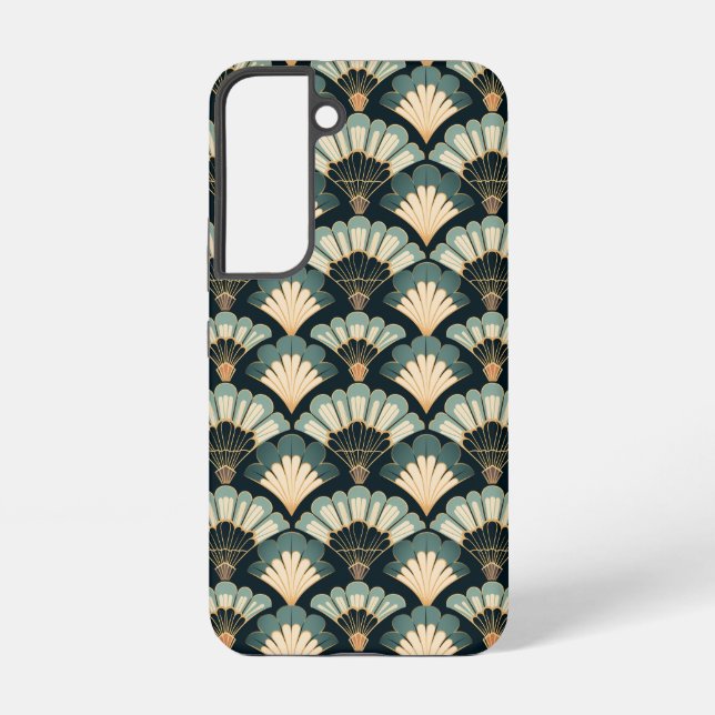 Japanese-inspired Teal & Beige Fan Samsung Galaxy Case (Back)
