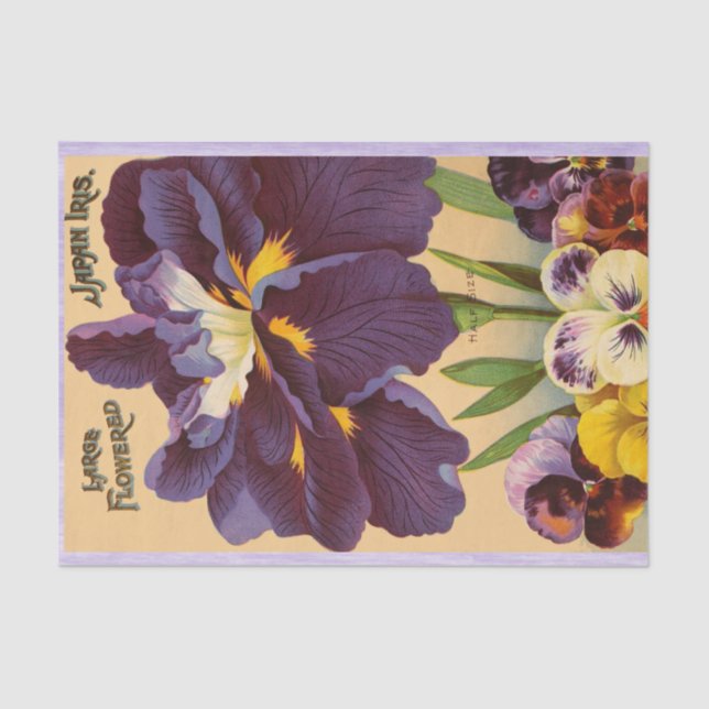 Japanese Iris and Pansies Vintage Tissue Paper (Front)
