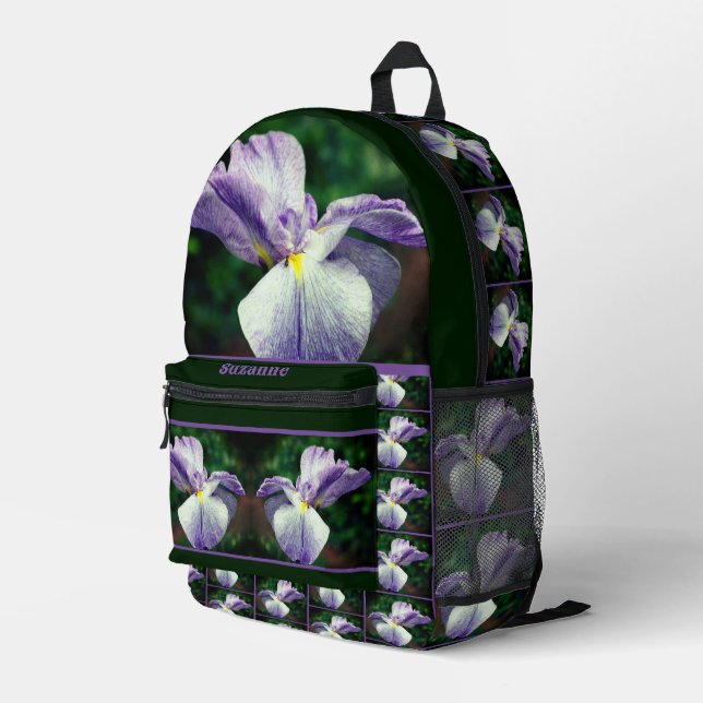 Japanese Iris Flower Unfolding Personalized Printed Backpack (Back Corner Right)