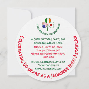 Japanese Irish American Shamrock Birthday Invitation