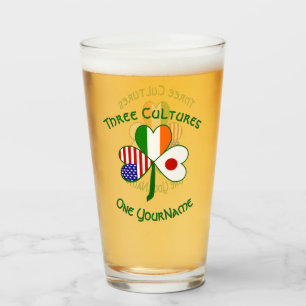 Japanese Irish American Shamrock Flag Personalized Glass