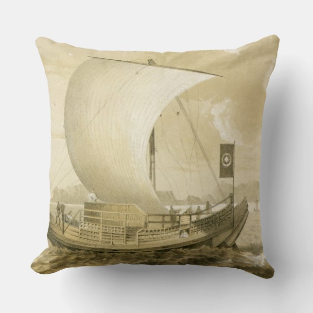 Japanese Junk, pub. by Sarony & Co., c.1856 (litho Throw Pillow (Front)