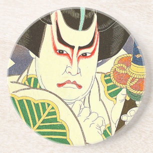 Japanese Kabuki Actor Art by Natori Shunsen 名取春仙 Sandstone Coaster