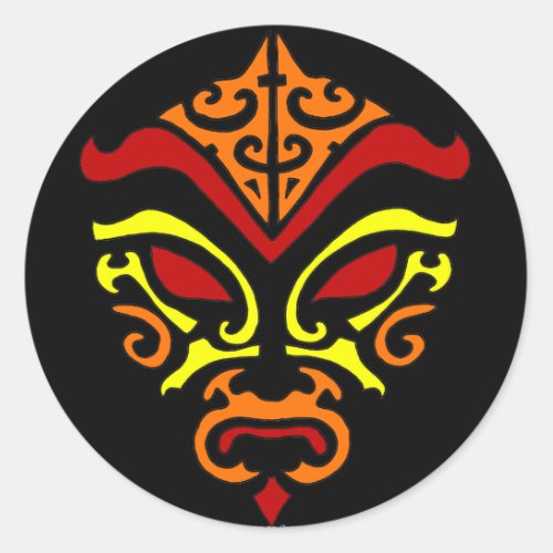 Japanese Kabuki Mask Tribal Orange Makeup Classic Round Sticker