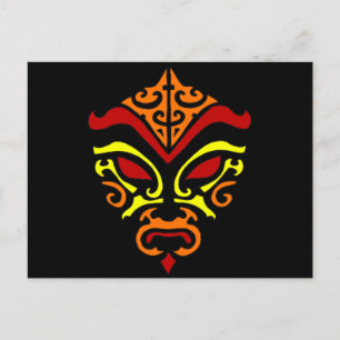 Japanese Kabuki Mask Tribal Orange Makeup Postcard