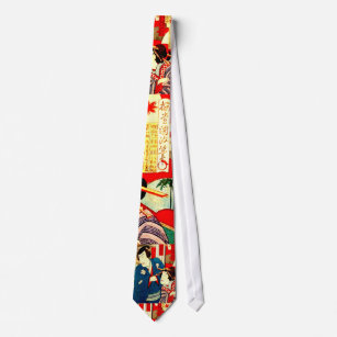 Japanese Kabuki Samurai Geisha Woodblock Art Print Neck Tie