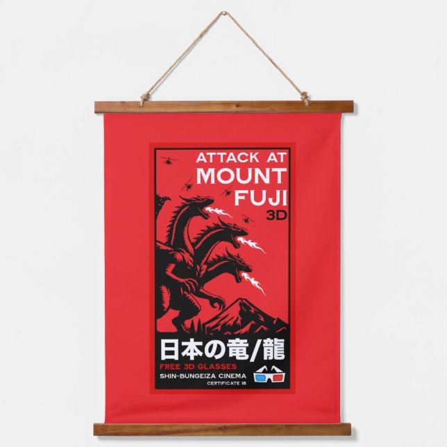 Japanese Kaiju Attack At Mount Fiji Hanging Tapestry (Front)