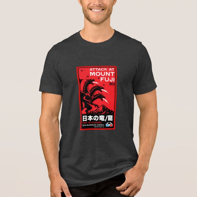 Japanese Kaiju Attack At Mount Fiji Tri-Blend Shirt (Front)