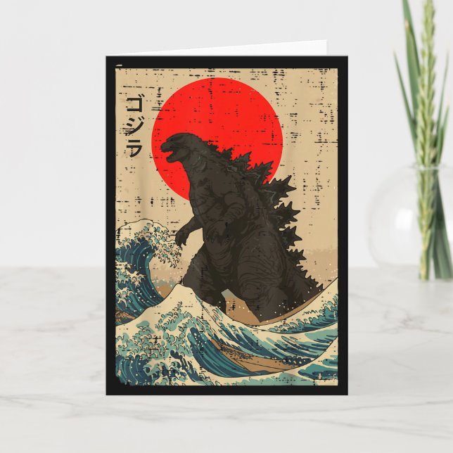 Japanese Kaiju Wave Red Sun Japan Monster Men Wome Card (Front)