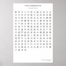 Japanese kanji chart - Second grade | Zazzle