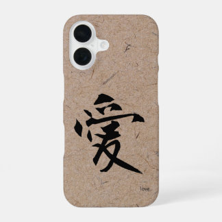 Japanese Kanji for Love on Brown Washi Paper iPhone 16 Case